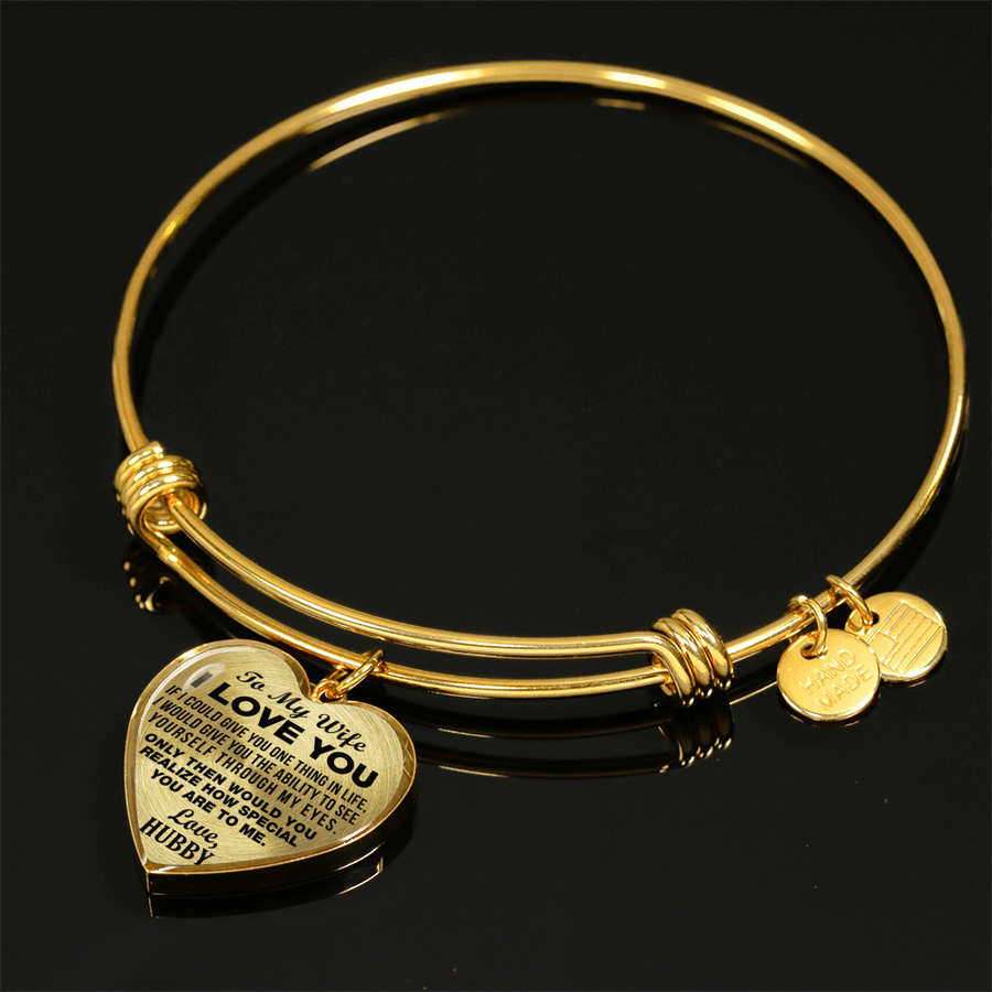 TO MY WIFE - I LOVE YOU - (BLACK ON TRANSPARENT) - GOLD FINISHED BANGLE BRACELET - podprintz.com