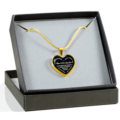 TO OUR DAUGHTER, YOU ARE BRAVER, MOM & DAD LOVE YOU - GOLD AND SILVER FINISHED HEART SHAPED NECKLACE AND BANGLE BRACELET (WHITE TEXT ON BLACK) EO