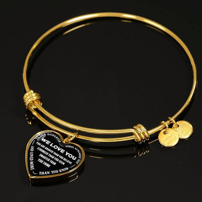 TO OUR DAUGHTER, ALWAYS REMEMBER THAT, WE LOVE YOU - (WHITE ON BLACK) SILVER OR GOLD FINISHED HEART NECKLACE AND BANGLE BRACELET NEW EO