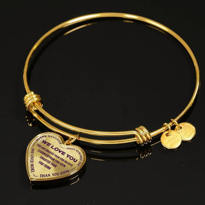 TO OUR DAUGHTER, ALWAYS REMEMBER THAT, WE LOVE YOU - (PURPLE ON TRANSPARENT) SILVER OR GOLD FINISHED HEART NECKLACE AND BANGLE BRACELET NEW EO