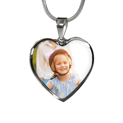 Upload Your Own Photo: Silver or Gold Finished Heart Shaped Necklace or Bangle Bracelet