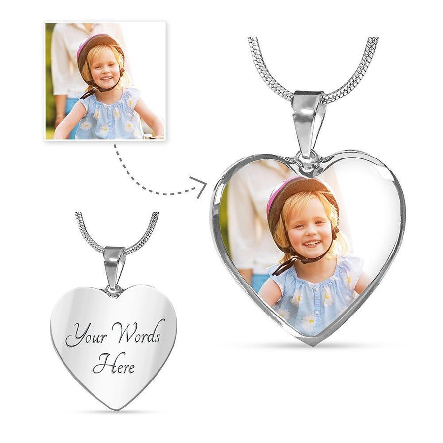 Upload Your Own Photo: Silver or Gold Finished Heart Shaped Necklace or Bangle Bracelet