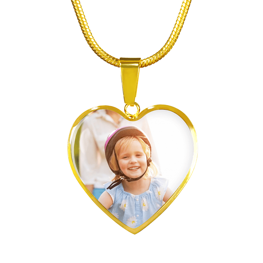 Upload Your Own Photo: Silver or Gold Finished Heart Shaped Necklace or Bangle Bracelet