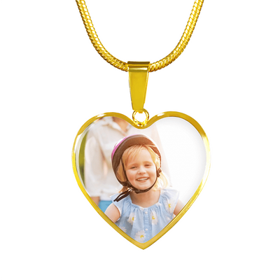 Upload Your Own Photo: Silver or Gold Finished Heart Shaped Necklace or Bangle Bracelet