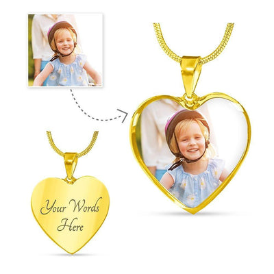 Upload Your Own Photo: Silver or Gold Finished Heart Shaped Necklace or Bangle Bracelet