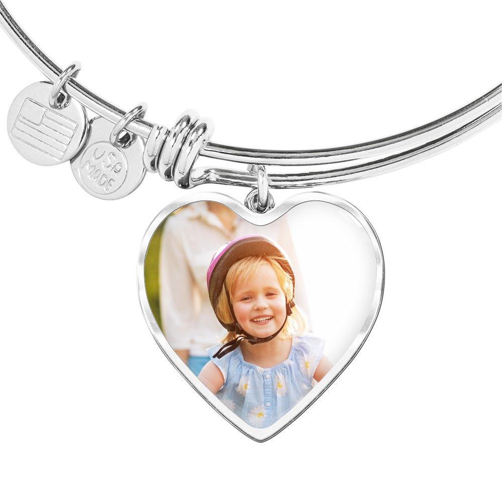 Upload Your Own Photo: Silver or Gold Finished Heart Shaped Necklace or Bangle Bracelet