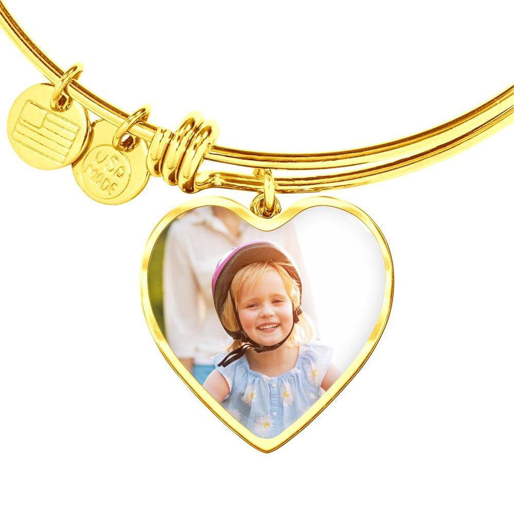 Upload Your Own Photo: Silver or Gold Finished Heart Shaped Necklace or Bangle Bracelet
