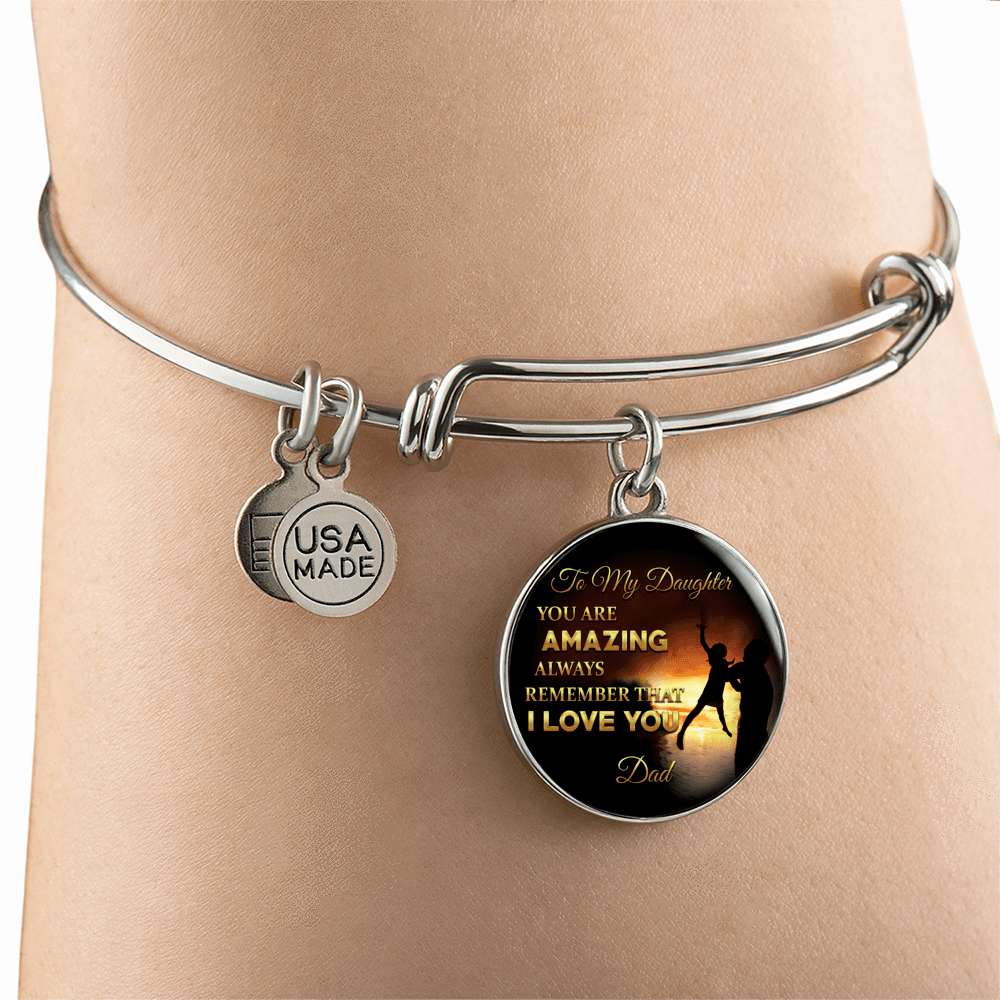 You Are Amazing Silhouette, Father Daughter, Silver Finished Circle Bangle Bracelet - podprintz.com