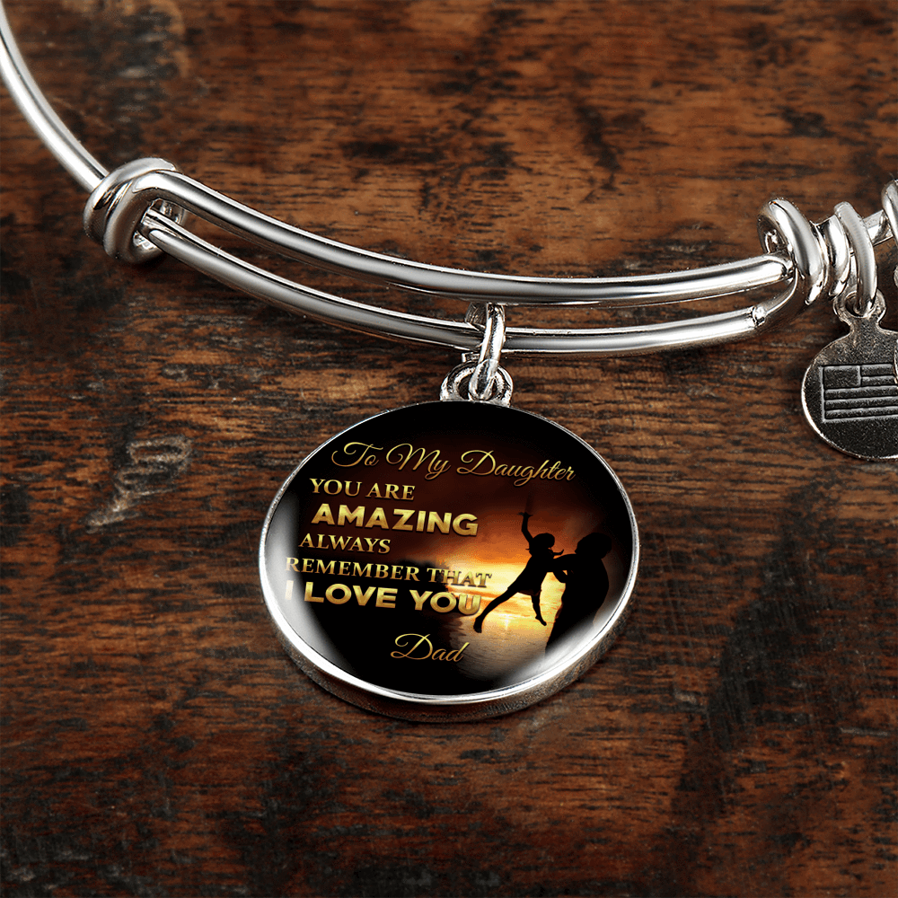 You Are Amazing Silhouette, Father Daughter, Silver Finished Circle Bangle Bracelet - podprintz.com