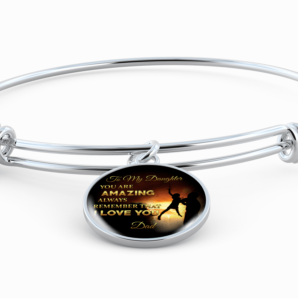 You Are Amazing Silhouette, Father Daughter, Silver Finished Circle Bangle Bracelet - podprintz.com