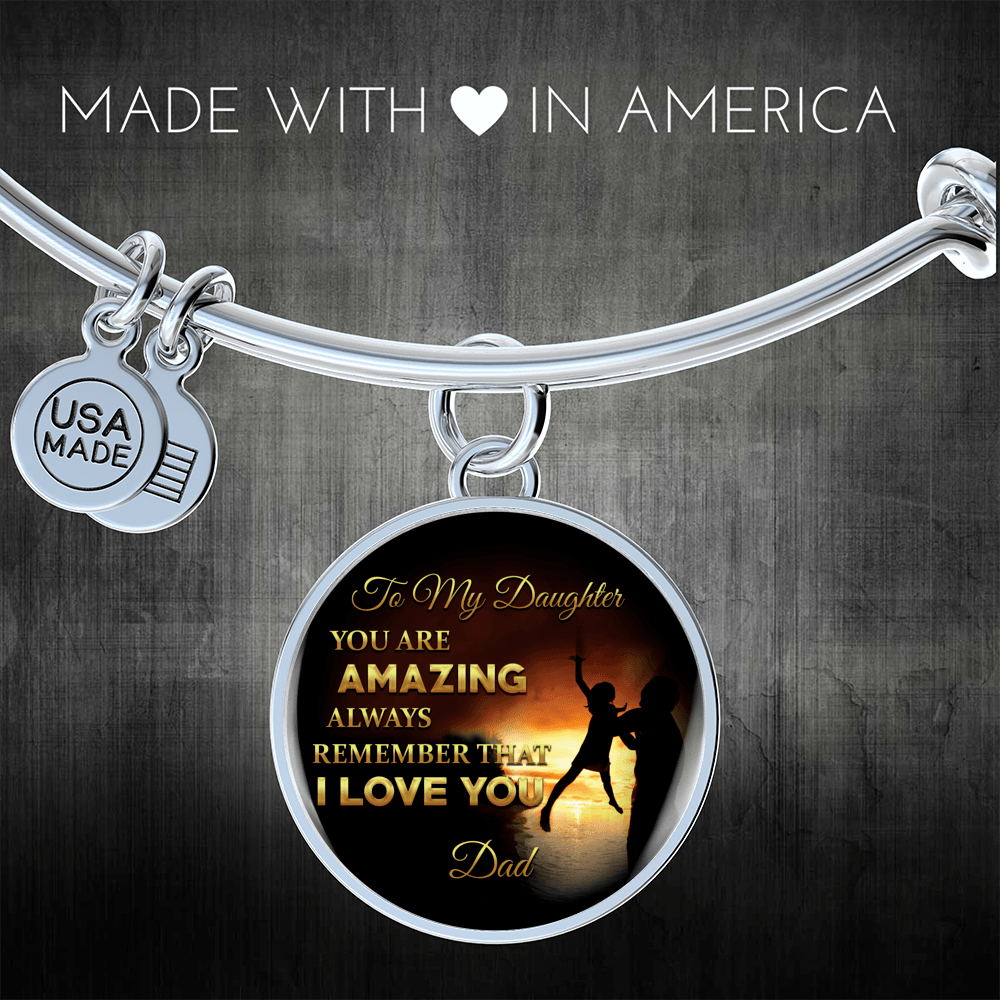 You Are Amazing Silhouette, Father Daughter, Silver Finished Circle Bangle Bracelet - podprintz.com