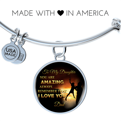 You Are Amazing Silhouette, Father Daughter, Silver Finished Circle Bangle Bracelet - podprintz.com