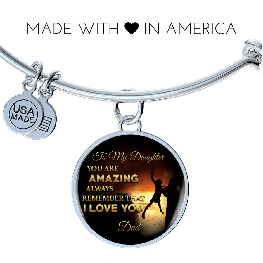 You Are Amazing Silhouette, Father Daughter, Silver Finished Circle Bangle Bracelet - podprintz.com
