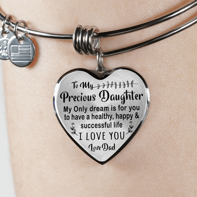 TO MY PRECIOUS DAUGHTER - (BLACK ON TRANSPARENT) SILVER FINISHED BANGLE BRACELET - podprintz.com