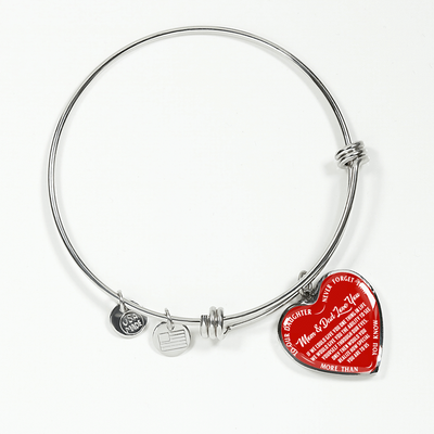 TO OUR DAUGHTER, MOM & DAD LOVE YOU, NEVER FORGET THAT - GOLD AND SILVER FINISHED HEART SHAPED NECKLACE AND BANGLE BRACELET(WHITE TEXT ON RED) EO