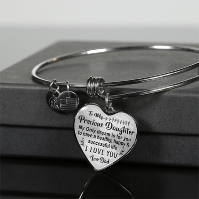 TO MY PRECIOUS DAUGHTER - (BLACK ON TRANSPARENT) SILVER FINISHED BANGLE BRACELET - podprintz.com