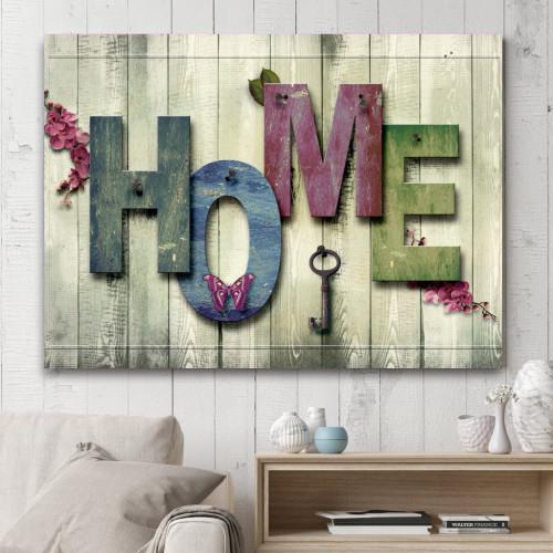 "Home on the Fence" Multi-color Text Canvas Wall Art (Made in the USA) - podprintz.com